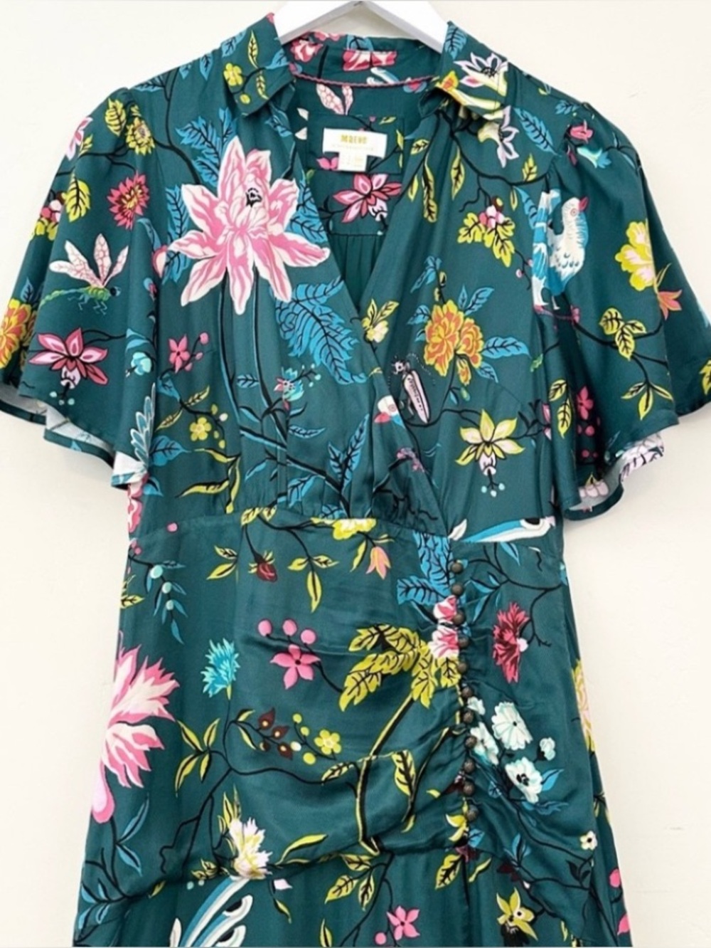 Anthropologie Maeve Floral Button Front Wrap Shirt Dress Size 8 Green Boho - Picture 7 of 15